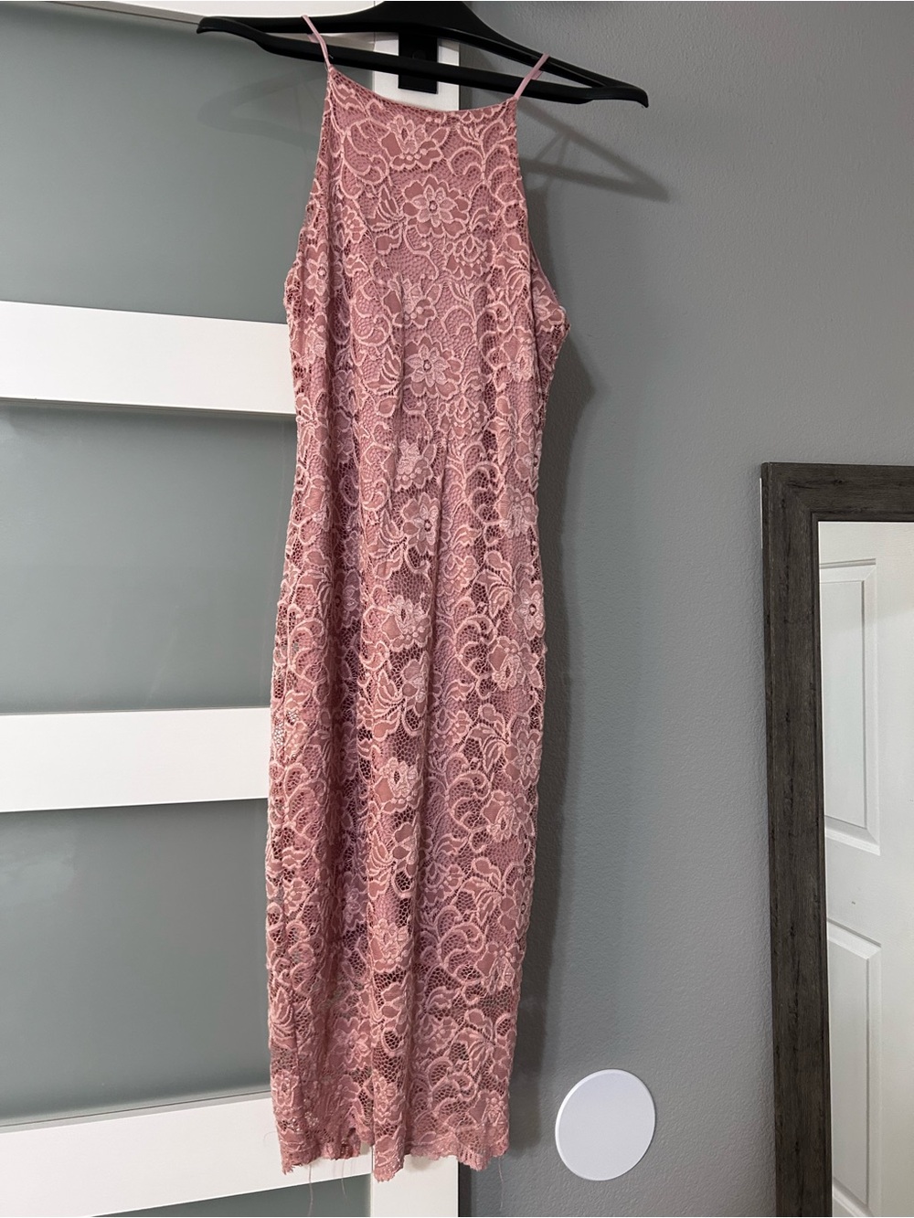 Blush Pink Lace Halter Midi Dress